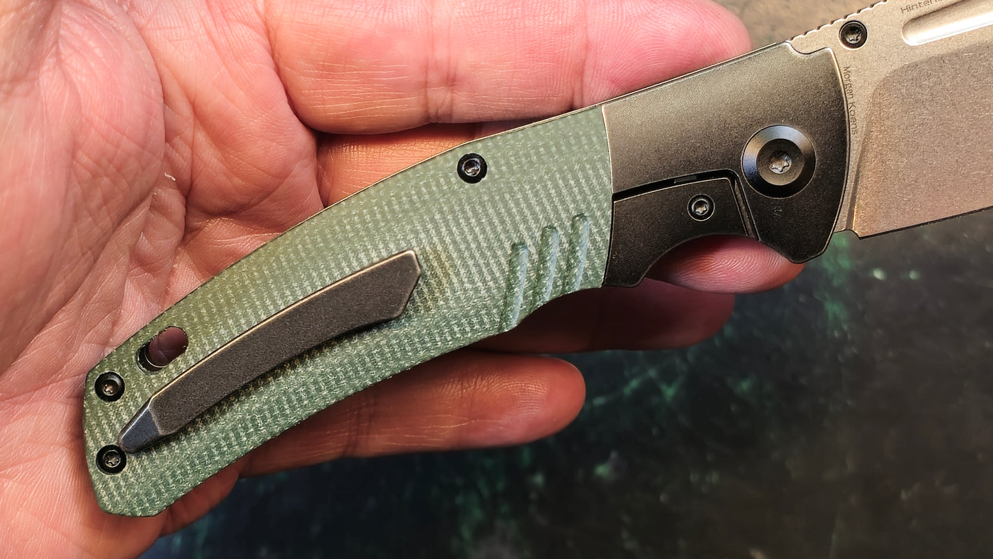 Kansept Hinterland Blackwash Titanium/Green Micarta Handle S35VN Plain Edge Stonewash Finish (NEW - OPEN BOX)