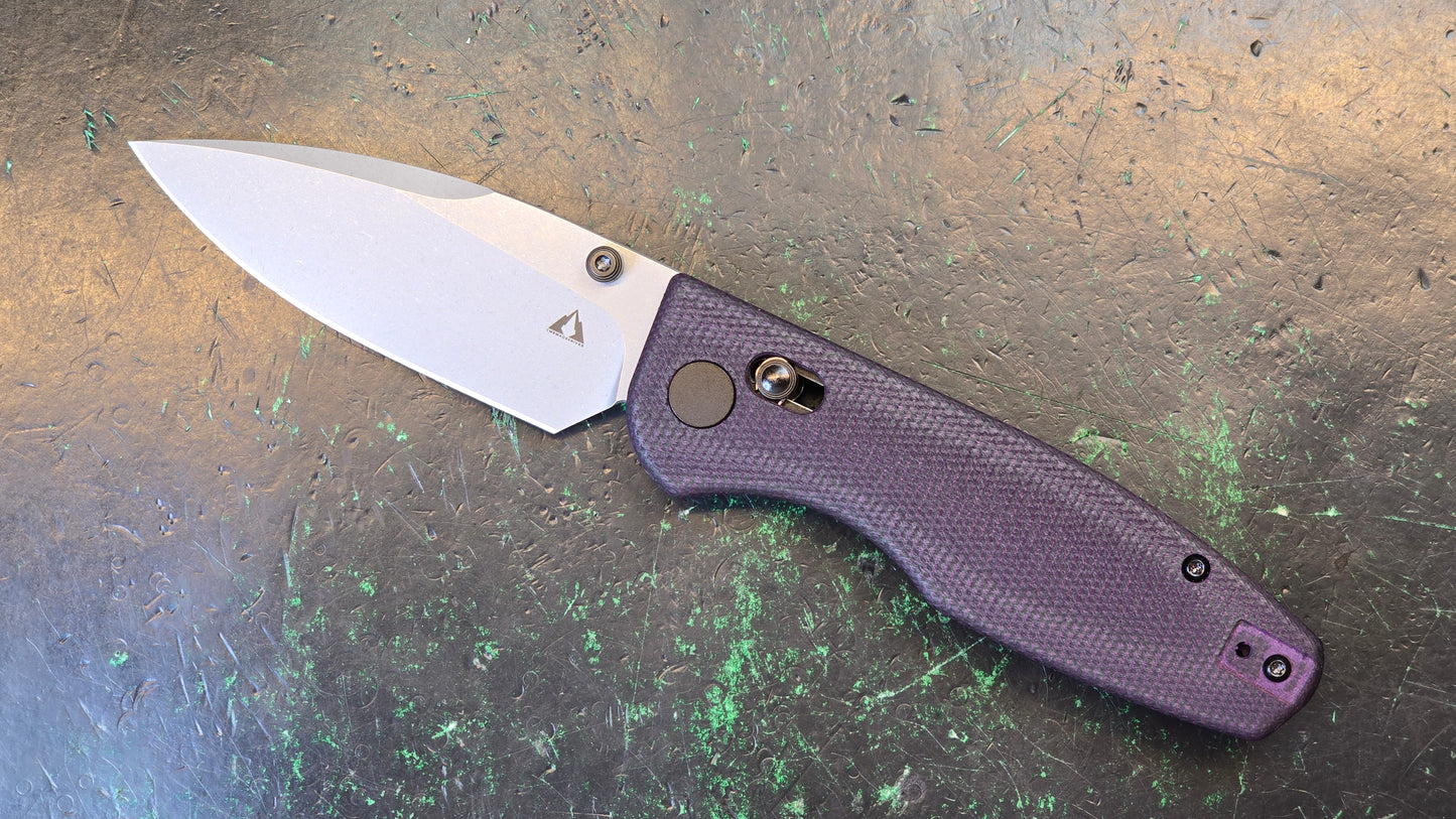 CMB Predator Green (DYED PURPLE) Micarta 14C28N Plain Edge Sandblast Finish (CLOSEOUT - OPENBOX)