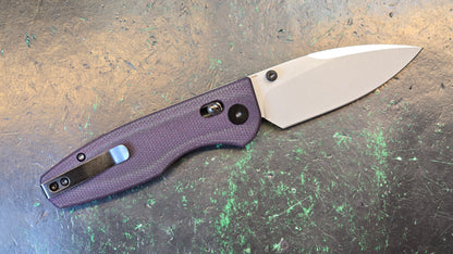 CMB Predator Green (DYED PURPLE) Micarta 14C28N Plain Edge Sandblast Finish (CLOSEOUT - OPENBOX)