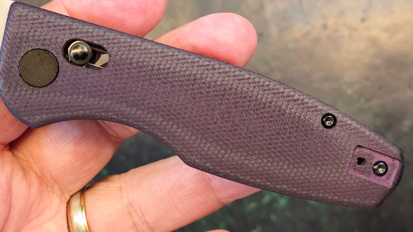 CMB Predator Green (DYED PURPLE) Micarta 14C28N Plain Edge Sandblast Finish (CLOSEOUT - OPENBOX)