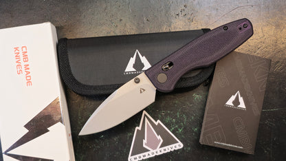 CMB Predator Green (DYED PURPLE) Micarta 14C28N Plain Edge Sandblast Finish (CLOSEOUT - OPENBOX)