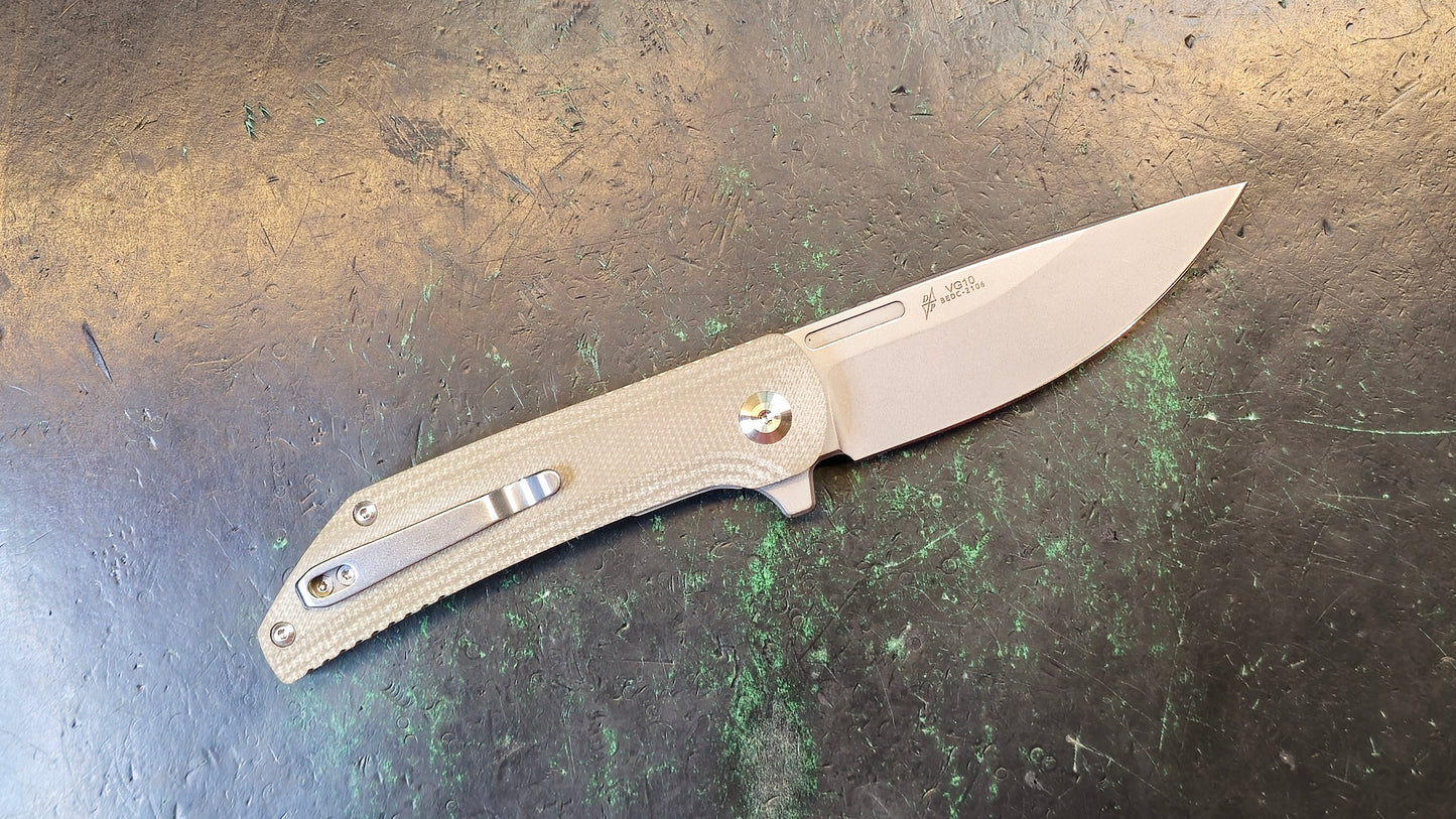 Beyond EDC Custos Tan Micarta Handle VG10 Drop Point Plain Edge (CLOSEOUT - OPEN BOX)