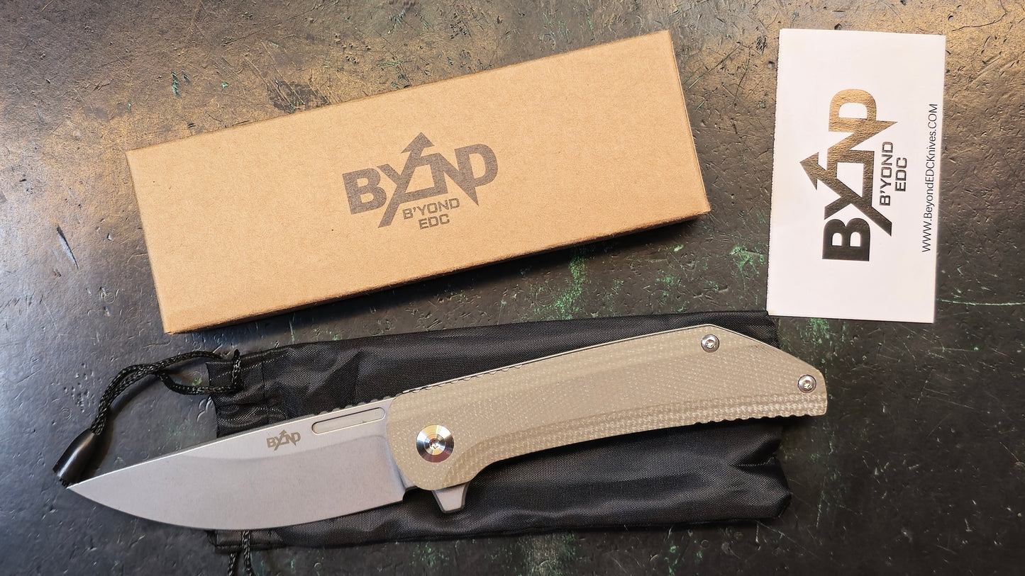 Beyond EDC Custos Tan Micarta Handle VG10 Drop Point Plain Edge (CLOSEOUT - OPEN BOX)