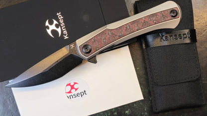 KANSEPT Kratos CPM S35VN 3.79in Clip Point Blade Titanium Red & Black Carbon Fiber Inlay (CLOSEOUT)