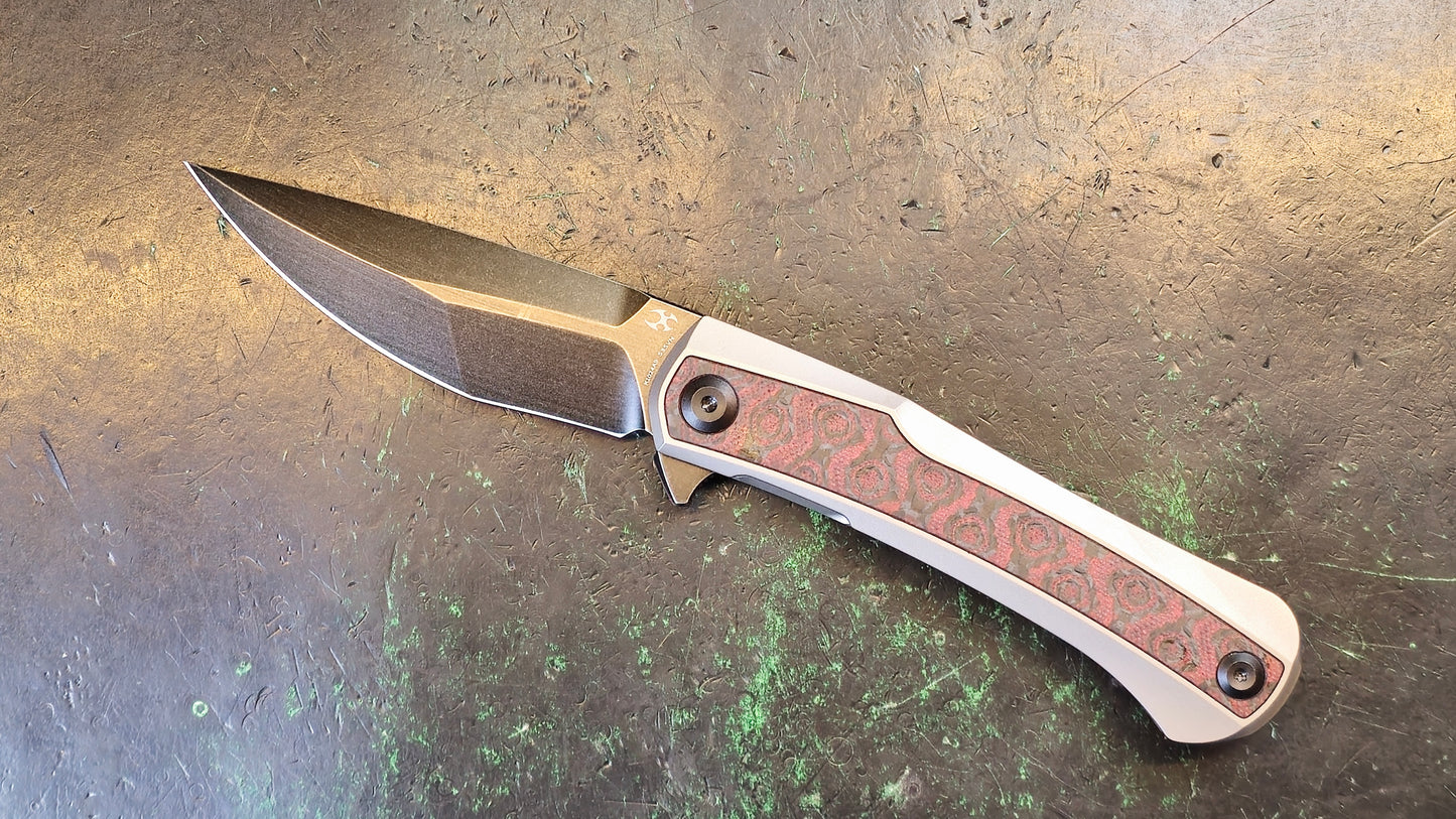 KANSEPT Kratos CPM S35VN 3.79in Clip Point Blade Titanium Red & Black Carbon Fiber Inlay (CLOSEOUT)