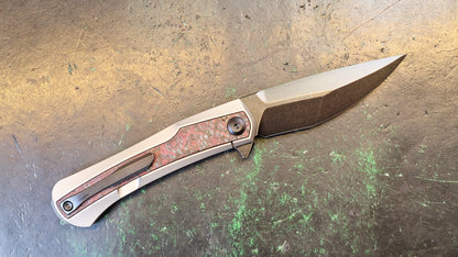 KANSEPT Kratos CPM S35VN 3.79in Clip Point Blade Titanium Red & Black Carbon Fiber Inlay (CLOSEOUT)