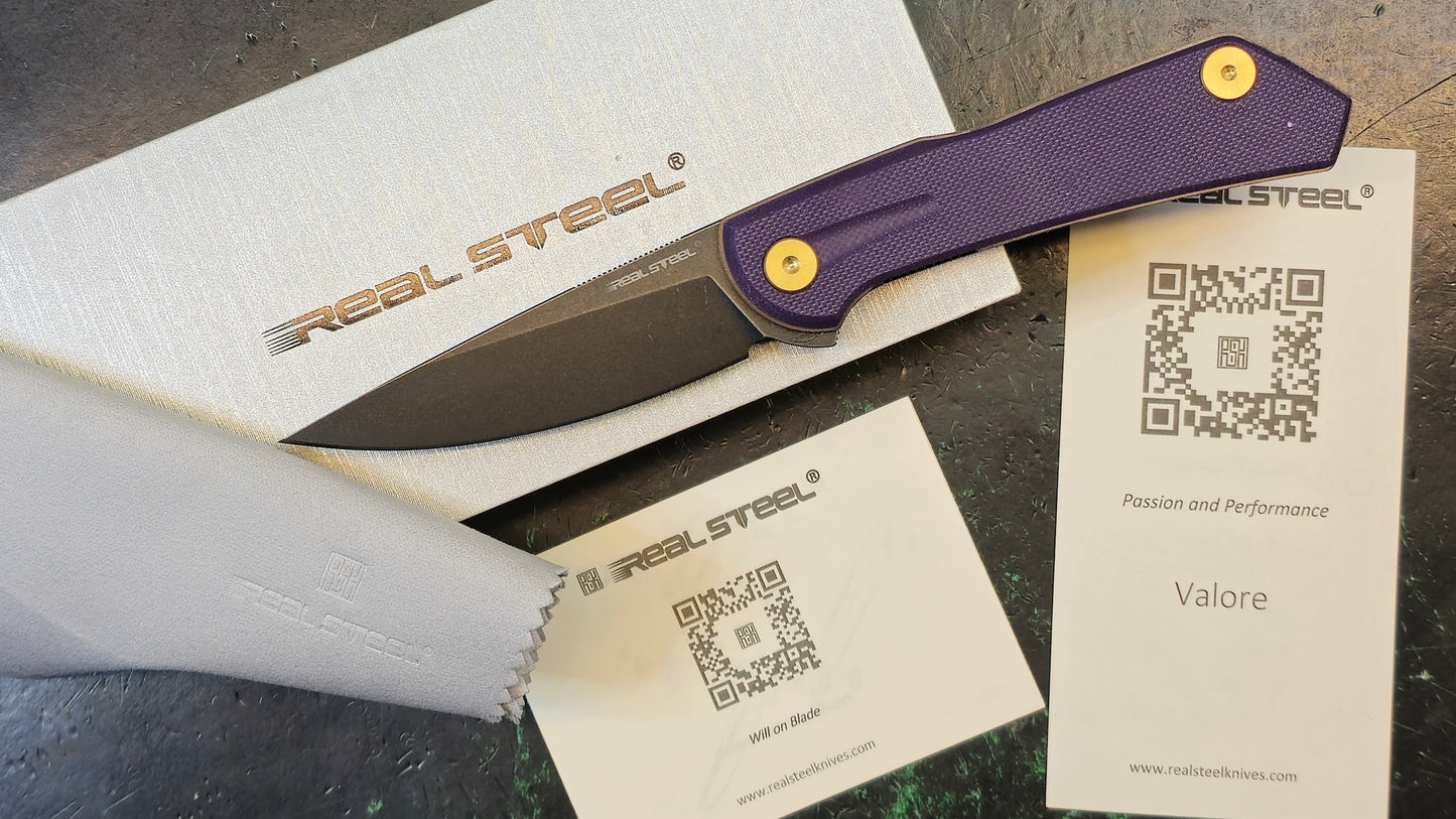 Real Steel Valore Purple G10 Handle Blackwash Nitro-V (NEW - OPEN BOX)