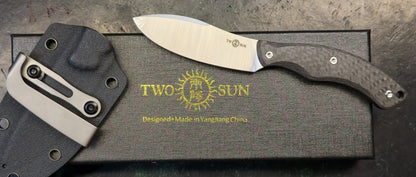TWOSUN TS558 Fixed Blade Knife Black Carbon Fiber Handle M390 (NEW)