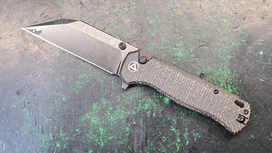 QSP Swordfish Dark Brown Micarta 14C28N Plain Edge Black Stonewash (NEW)