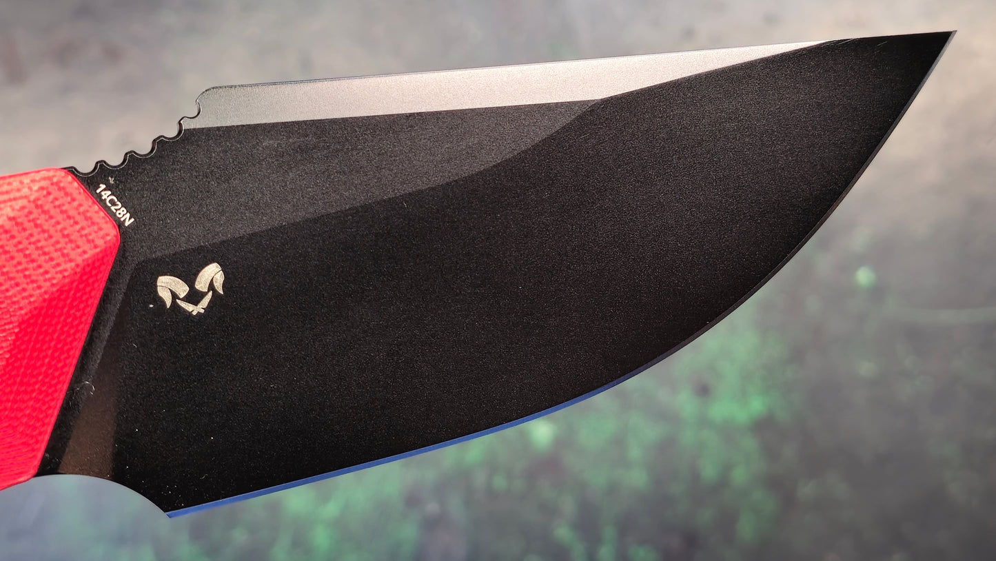 Kubey Basilisk Fixed Blade Knife Red G10 Handle 14C28N Drop Point Plain Edge Blackwash Finish (NEW - OPEN BOX)