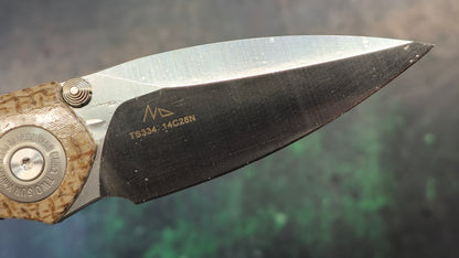 TwoSun TS334 14C28N Linen Micarta Handle Plain Edge (NEW)
