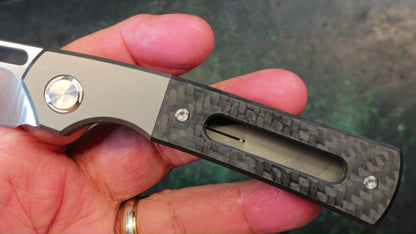TwoSun TS267 Carbon Fiber Titanium Handle 14C28N Stonewashed Plain Edge (USED)