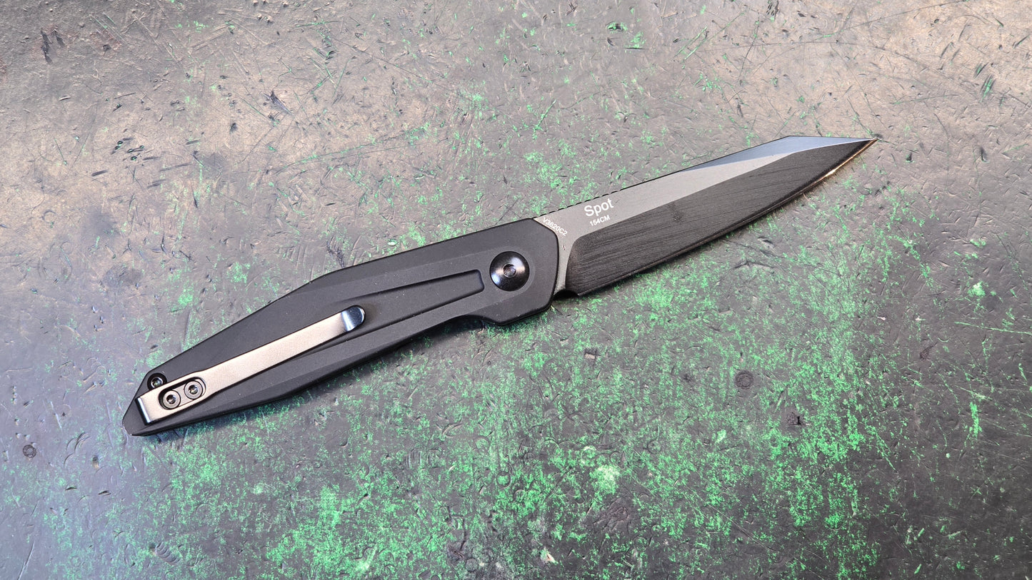 Kizer Spot Folding Knife Black Aluminum Handle 154CM Clip Point Plain Black (NEW)