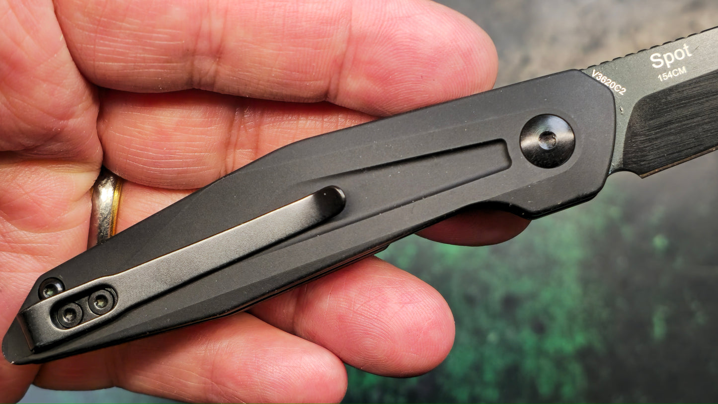 Kizer Spot Folding Knife Black Aluminum Handle 154CM Clip Point Plain Black (NEW)