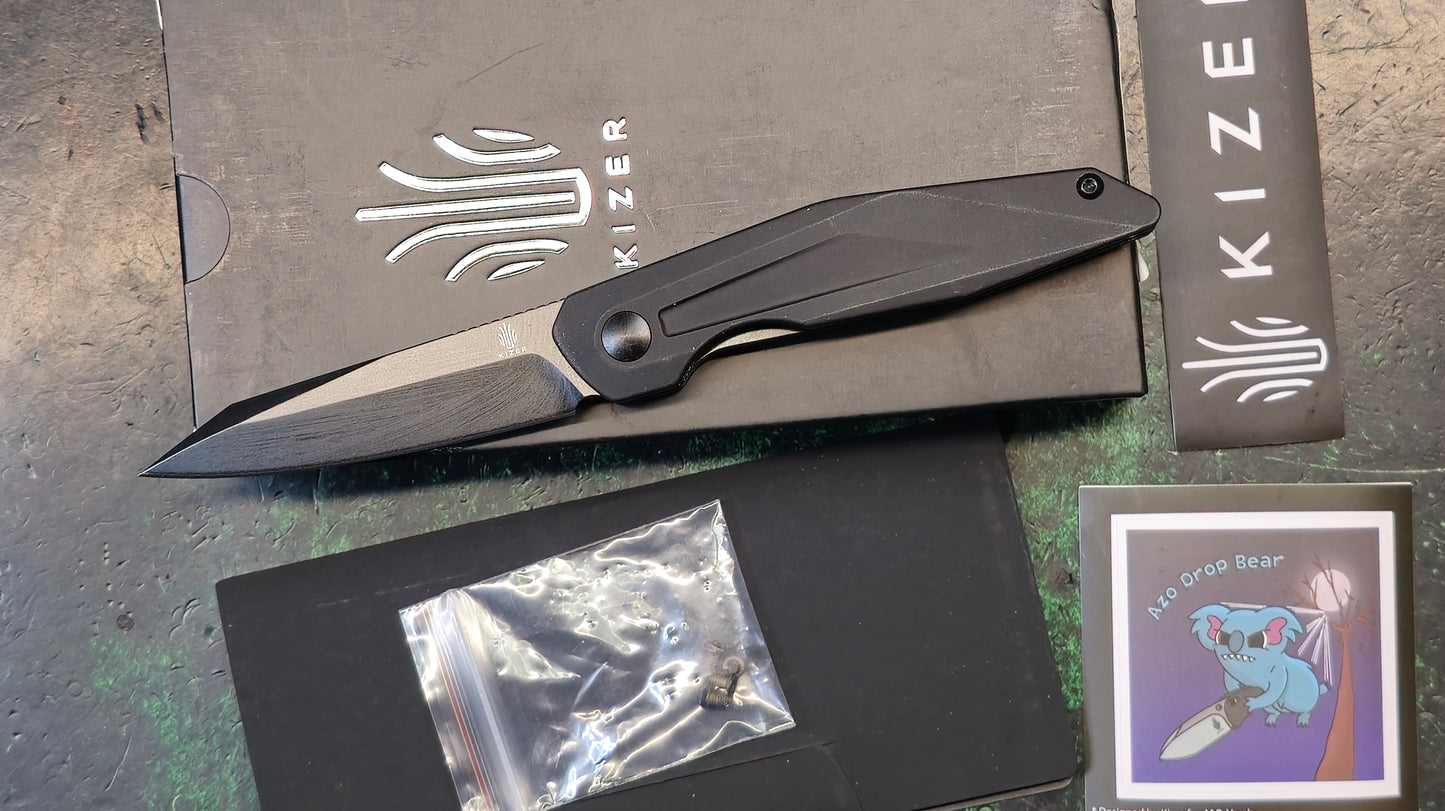 Kizer Spot Folding Knife Black Aluminum Handle 154CM Clip Point Plain Black (NEW)
