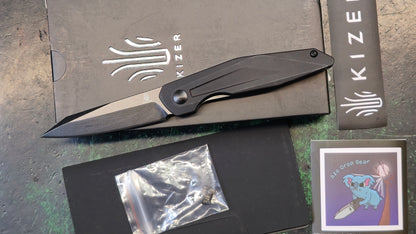 Kizer Spot Folding Knife Black Aluminum Handle 154CM Clip Point Plain Black (NEW)