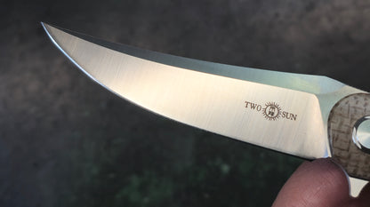 TWOSUN TS159 Brown Linen Micarta Handle D2 Plain Edge (NEW)