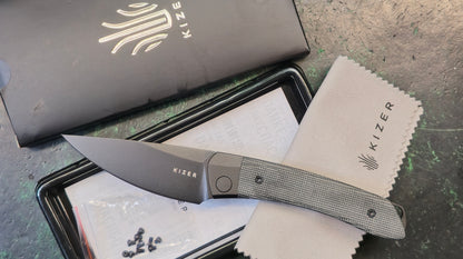 Kizer Mini Momo Black Aluminum/Micarta Handle 154CM Drop Point Plain Black Blade (NEW)