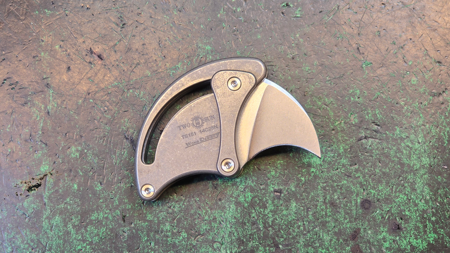 TWOSUN TS151 Mini Micro Folding Knife Stonewashed Ti Handle 14C28N (NEW)