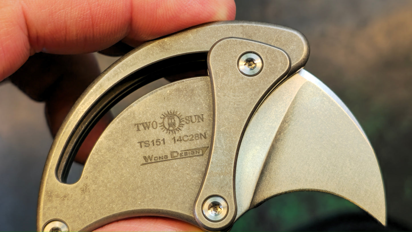 TWOSUN TS151 Mini Micro Folding Knife Stonewashed Ti Handle 14C28N (NEW)