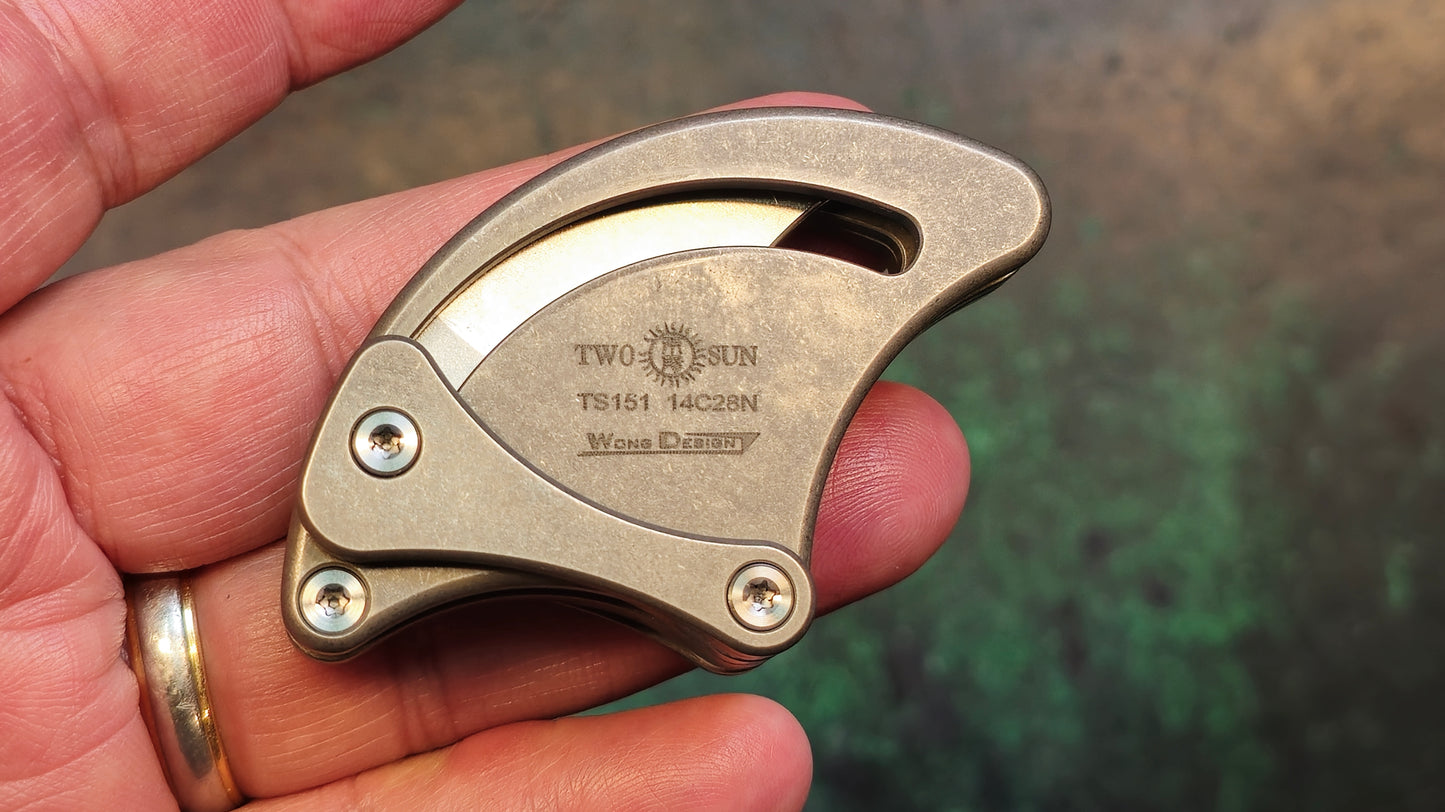 TWOSUN TS151 Mini Micro Folding Knife Stonewashed Ti Handle 14C28N (NEW)