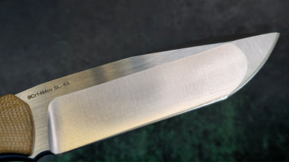 Sixleaf SL-63 Fixed Blade Brown Micarta Crowned 9Cr14MoV NEW - OPEN BOX)