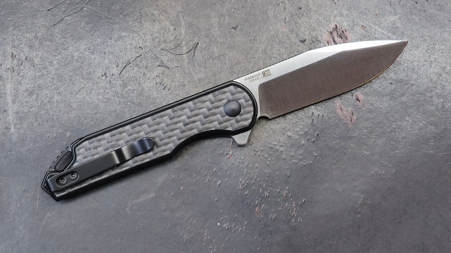 Kizer Assassin Pocket Knife, 3.04" 154CM Steel Blade, Black Carbon Fiber and G10 (NEW)