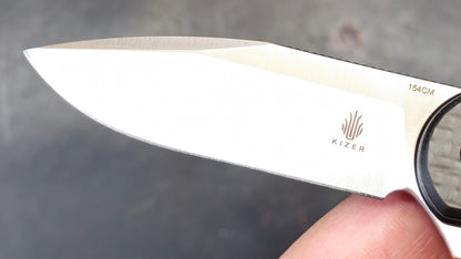 Kizer Assassin Pocket Knife, 3.04" 154CM Steel Blade, Black Carbon Fiber and G10 (NEW)
