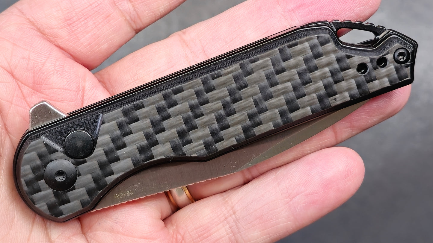Kizer Assassin Pocket Knife, 3.04" 154CM Steel Blade, Black Carbon Fiber and G10 (NEW)