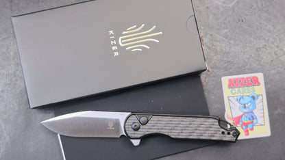 Kizer Assassin Pocket Knife, 3.04" 154CM Steel Blade, Black Carbon Fiber and G10 (NEW)