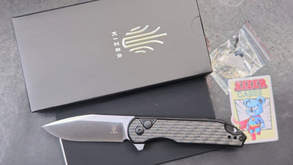 Kizer Assassin Pocket Knife, 3.04" 154CM Steel Blade, Black Carbon Fiber and G10 (NEW)