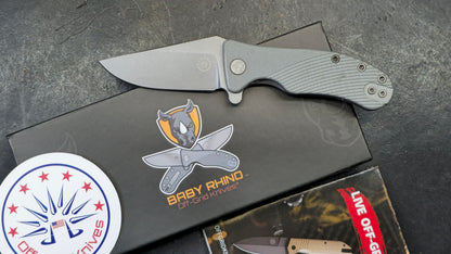 Off-Grid Knives Baby Rhino DLC COATED Sandvik 14C28N Gray G10 (NEW)