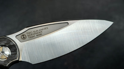TwoSun Sidewinder Front Flipper Pocket Knife Gray Titanium & CF Handle M390 (NEW)