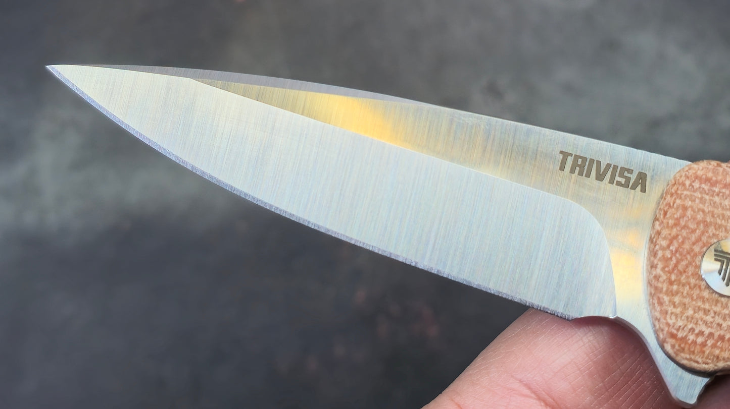 Trivisa Dor-04BR Brown Micarta 14C28N Plain Edge Satin (USED)