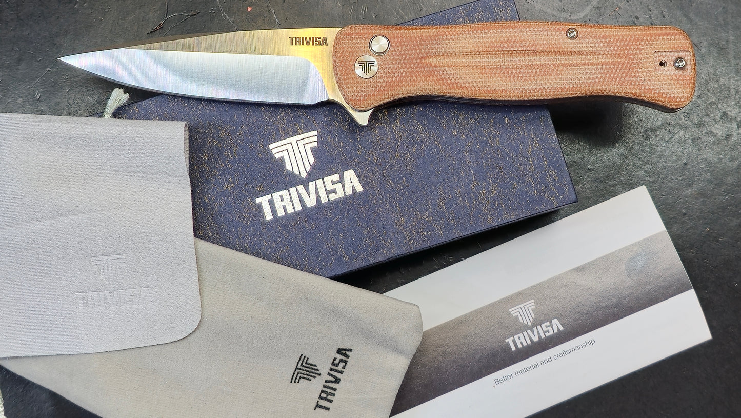 Trivisa Dor-04BR Brown Micarta 14C28N Plain Edge Satin (USED)