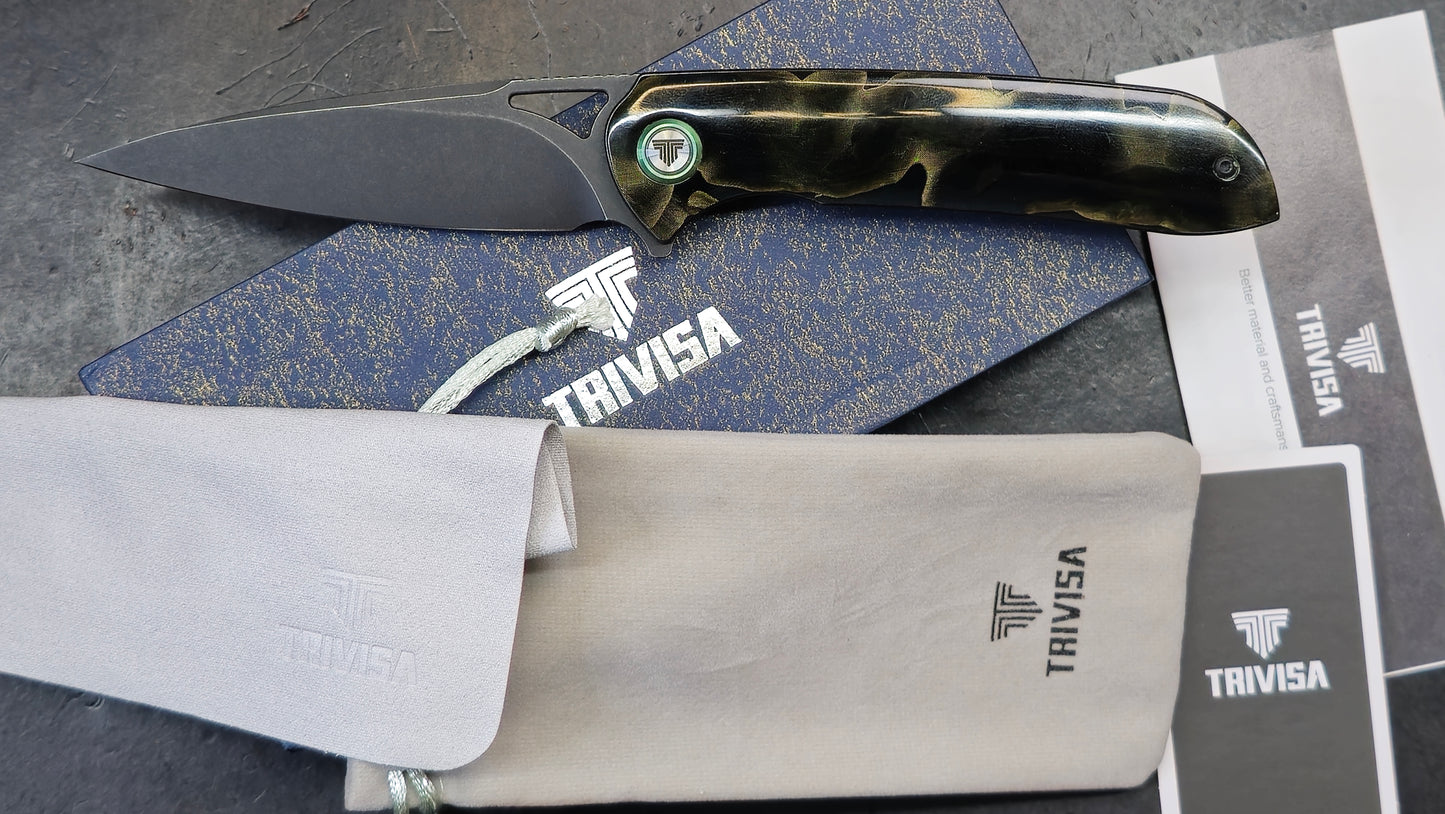 TRIVISA SGR-07 Folding Knife Brass Epoxy Resin Handle 10Cr15CoMoV (USED)