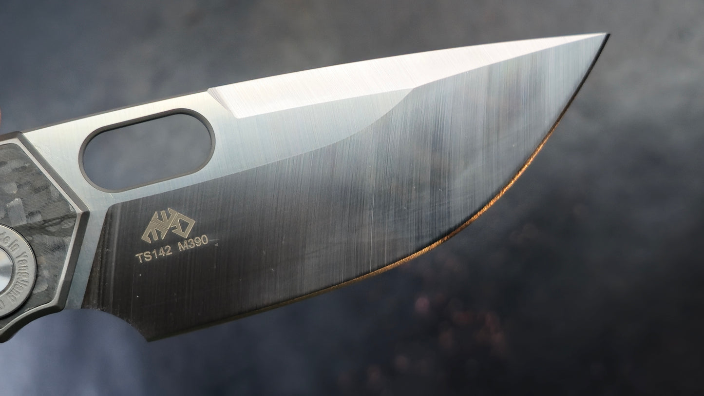 TWOSUN TS142 INTEGRAL Titanium Carbon Fiber Micarta M390 (USED)