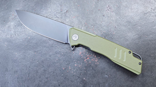 Petrified Fish Loco Flipper Pocket Knife Green G10 Handle D2 (NEW)