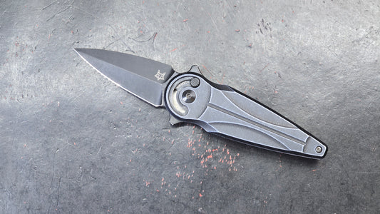 FOX Saturn FX-551 ALB 2.56" N690 Black Spear Point, Black Anodized Aluminum Handles, Slide Lock (NEW)