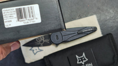 FOX Saturn FX-551 ALB 2.56" N690 Black Spear Point, Black Anodized Aluminum Handles, Slide Lock (NEW)