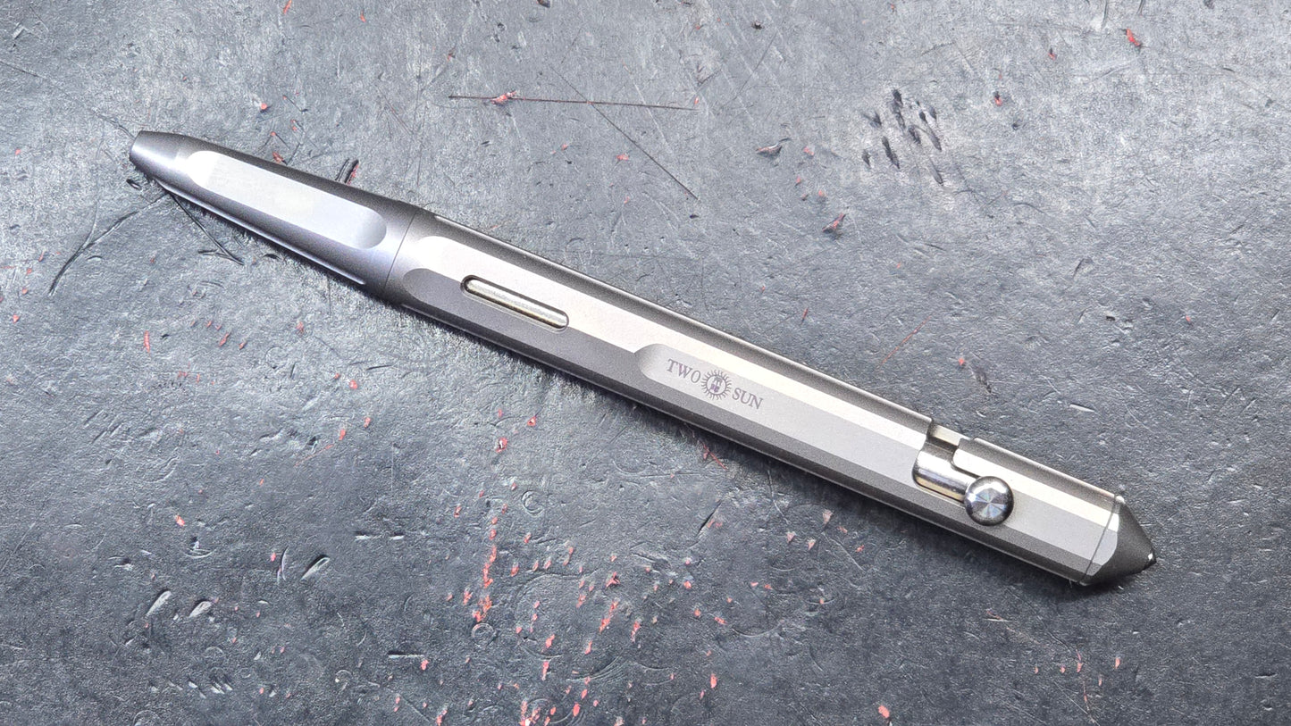 TwoSun Pen-43 Push Button EDC/Pen Milled Titanium Body Black Ink (NEW)