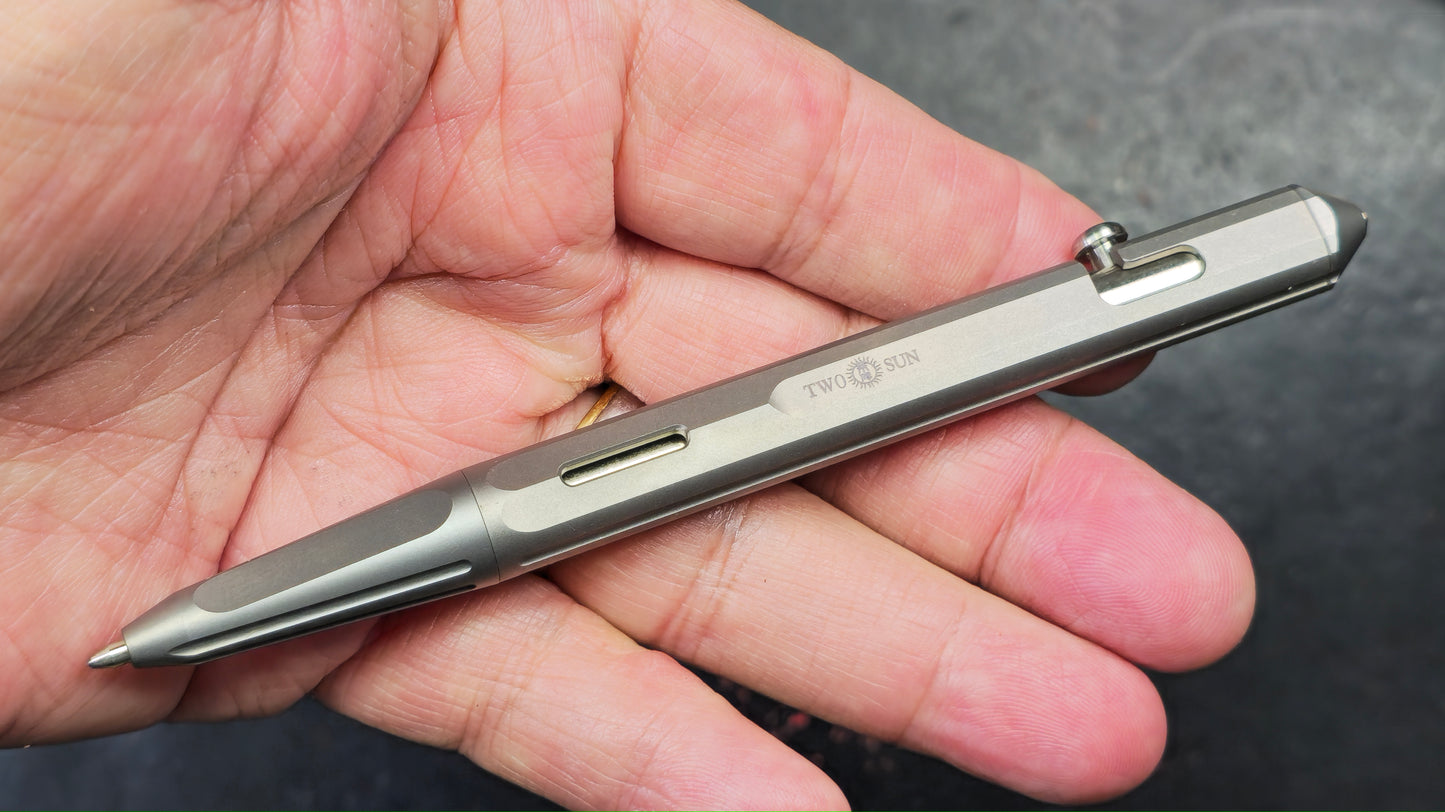 TwoSun Pen-43 Push Button EDC/Pen Milled Titanium Body Black Ink (NEW)