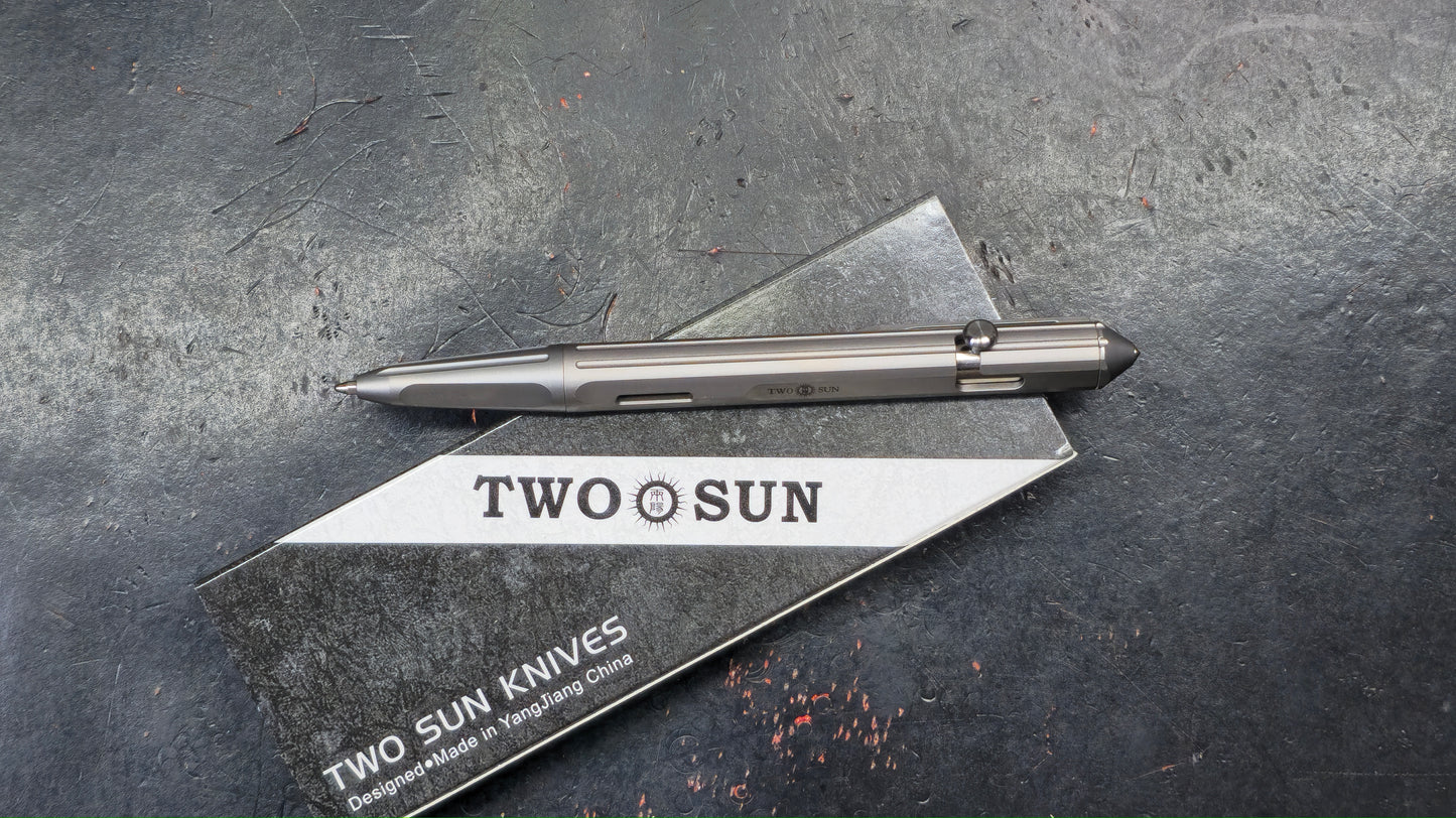 TwoSun Pen-43 Push Button EDC/Pen Milled Titanium Body Black Ink (NEW)
