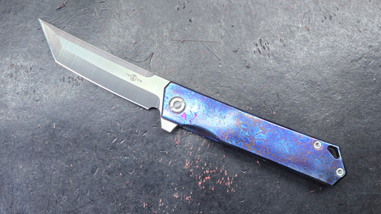 TWOSUN TS20 Timascus TITANIUM DAMASCUS HANDLE YJ01-V1 TANTO (NEW - OPEN BOX)