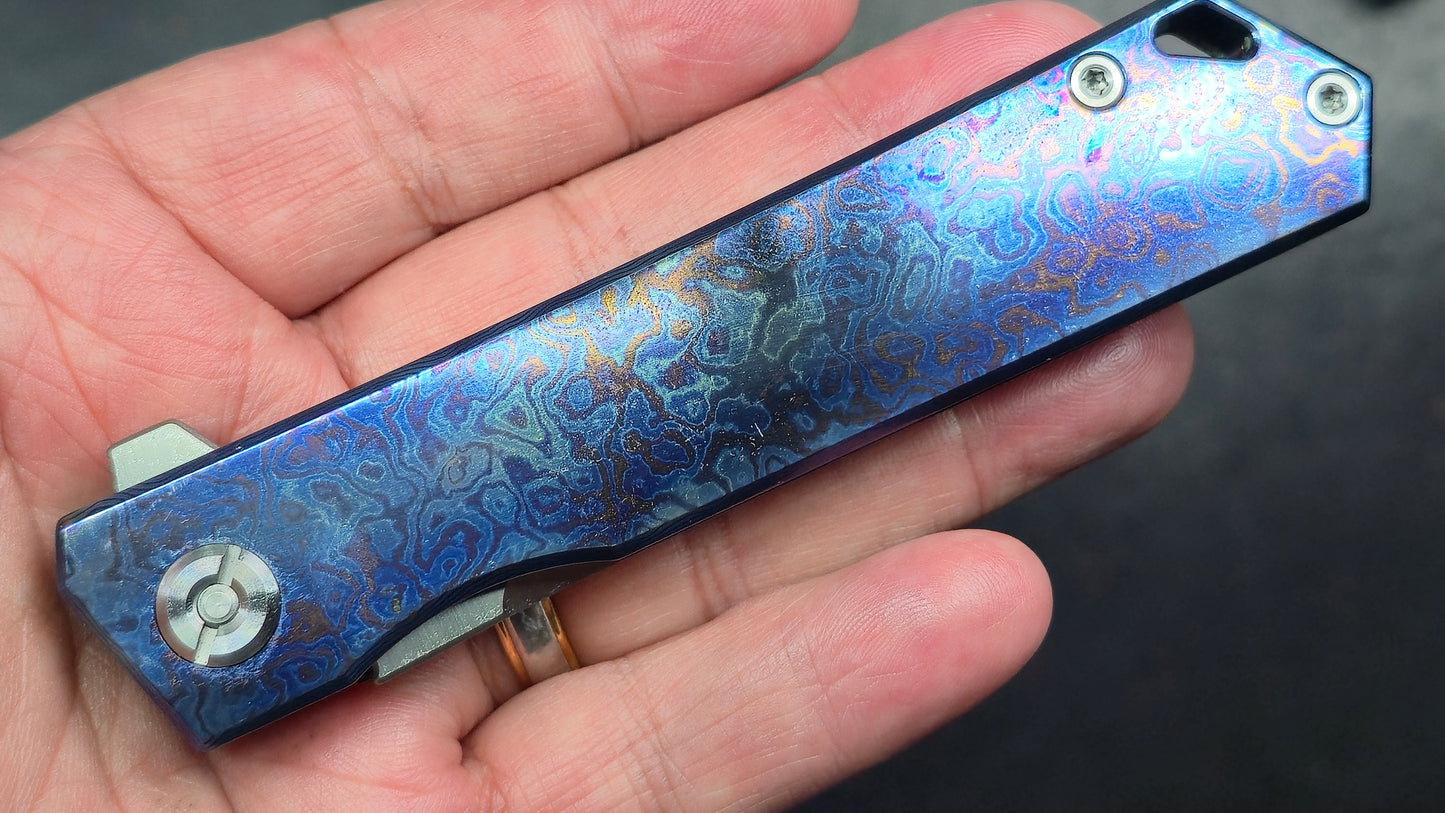 TWOSUN TS20 Timascus TITANIUM DAMASCUS HANDLE YJ01-V1 TANTO (NEW - OPEN BOX)