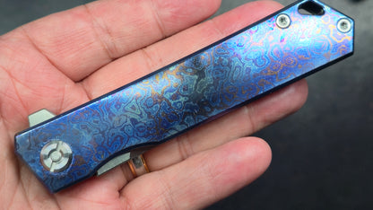 TWOSUN TS20 Timascus TITANIUM DAMASCUS HANDLE YJ01-V1 TANTO (NEW - OPEN BOX)
