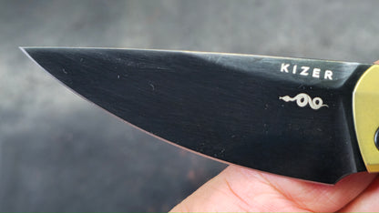 Kizer Mini MoMo Titanium/Fat Carbon Camo Gold Handle S90V (NEW)