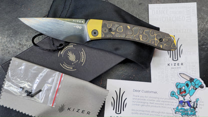 Kizer Mini MoMo Titanium/Fat Carbon Camo Gold Handle S90V (NEW)