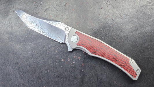 Sixleaf SL-64-RP Titanium/G10 Handle Red RWL34+PMC27 Damascus (NEW)