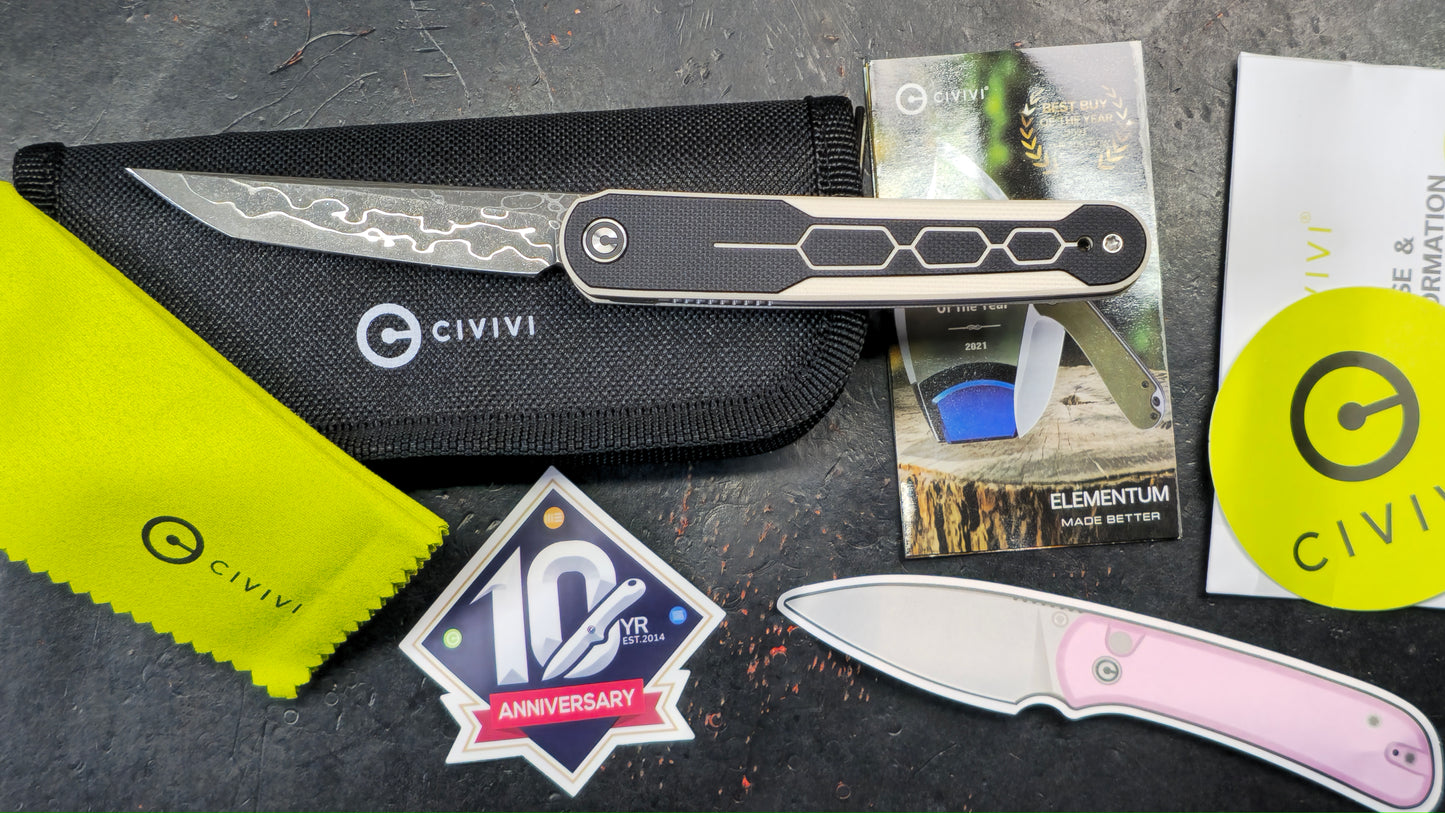 Civivi KwaiQ Ivory/Black G10 Handle Damascus Tanto (NEW)